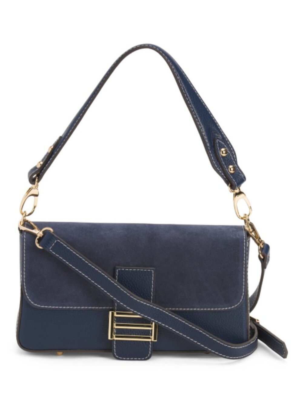 DIVINA FIRENZE Made In Italy Leather Baguette Crossbody With Suede Flap